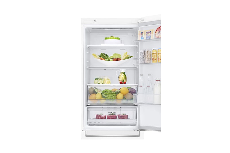 LG Kombinovaná chladnička LG | E | Hrubý objem 374 l | 253 kWh/rok | Smart invertorový kompresor | Total No Frost | DoorCooling+™ | Vnější LED displej | ThinQ™ + WiFi, GBB61SWHMN