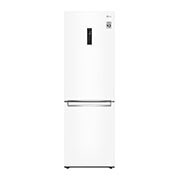 Čelní pohled na Kombinovaná chladnička LG | E | Hrubý objem 374 l | 253 kWh/rok | Smart invertorový kompresor | Total No Frost | DoorCooling&#43;™ | Vnější LED displej | ThinQ™ &#43; WiFi GBB61SWHMN