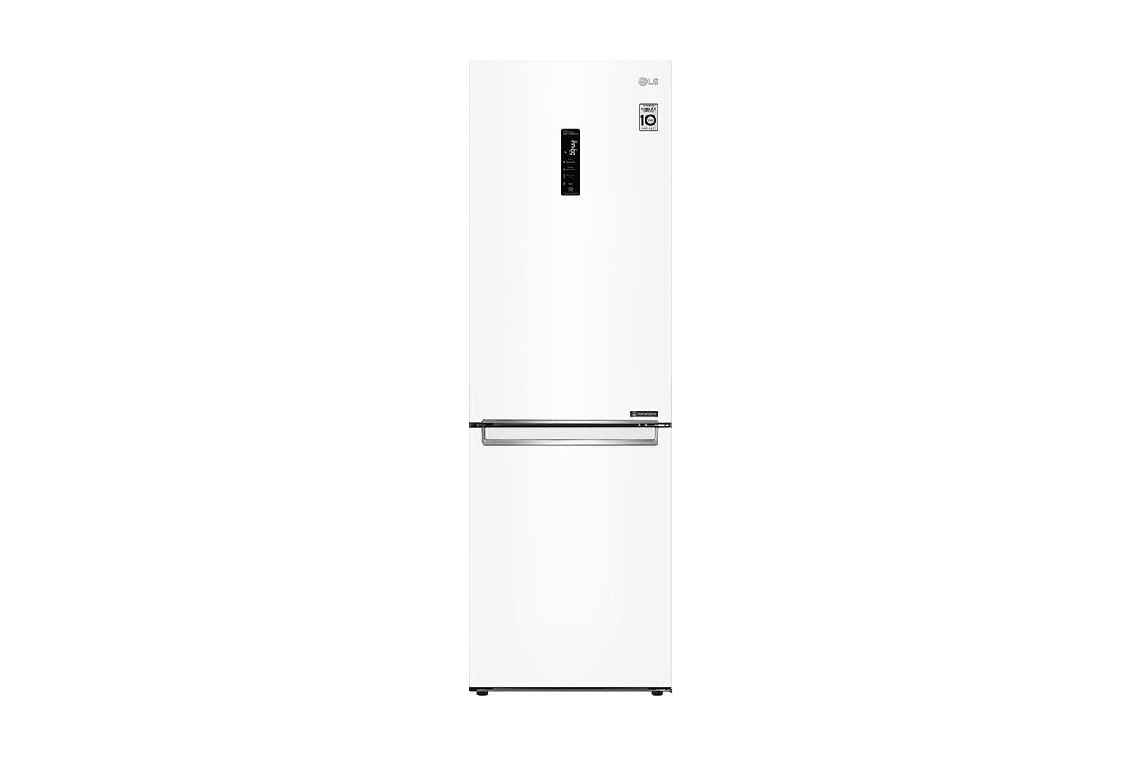Čelní pohled na E | Hrubý objem 374 l | 254 kWh/rok | LG Lineární invertorový kompresor | LG Total No Frost | DoorCooling&#43;™ | Vnější LED displej | ThinQ™ &#43; WiFi GBB61SWHZN
