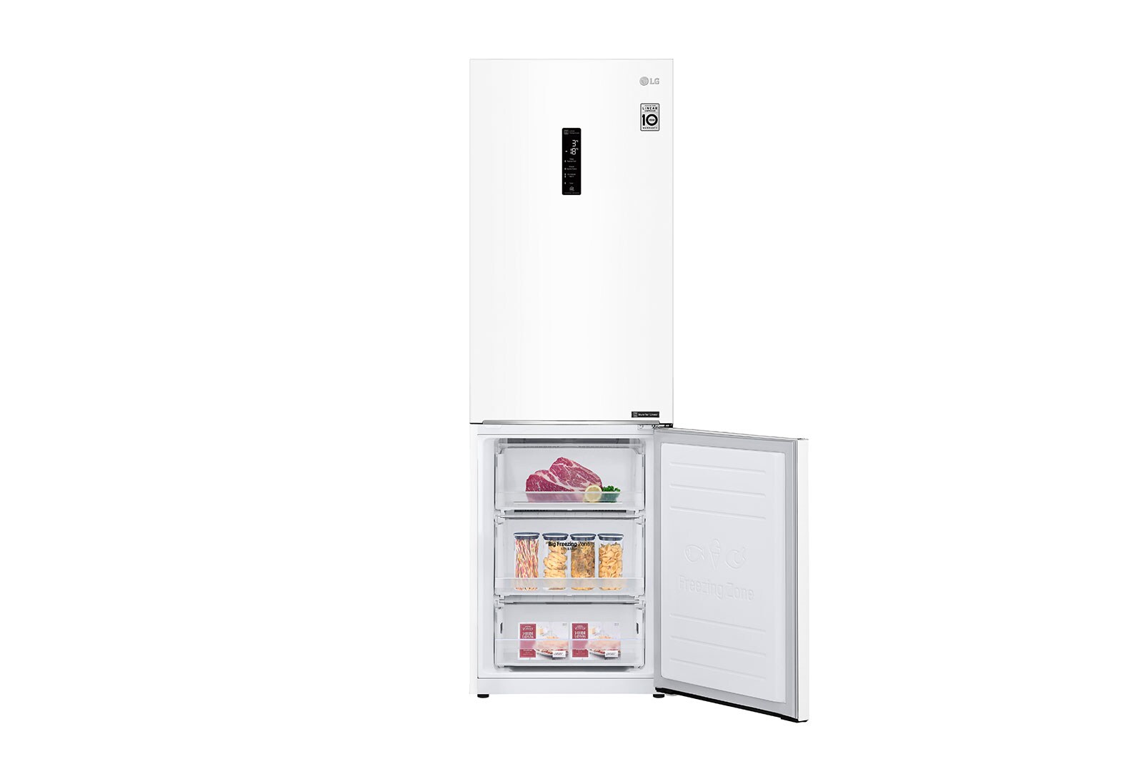 LG E | Hrubý objem 374 l | 254 kWh/rok | LG Lineární invertorový kompresor | LG Total No Frost | DoorCooling+™ | Vnější LED displej | ThinQ™ + WiFi, GBB61SWHZN