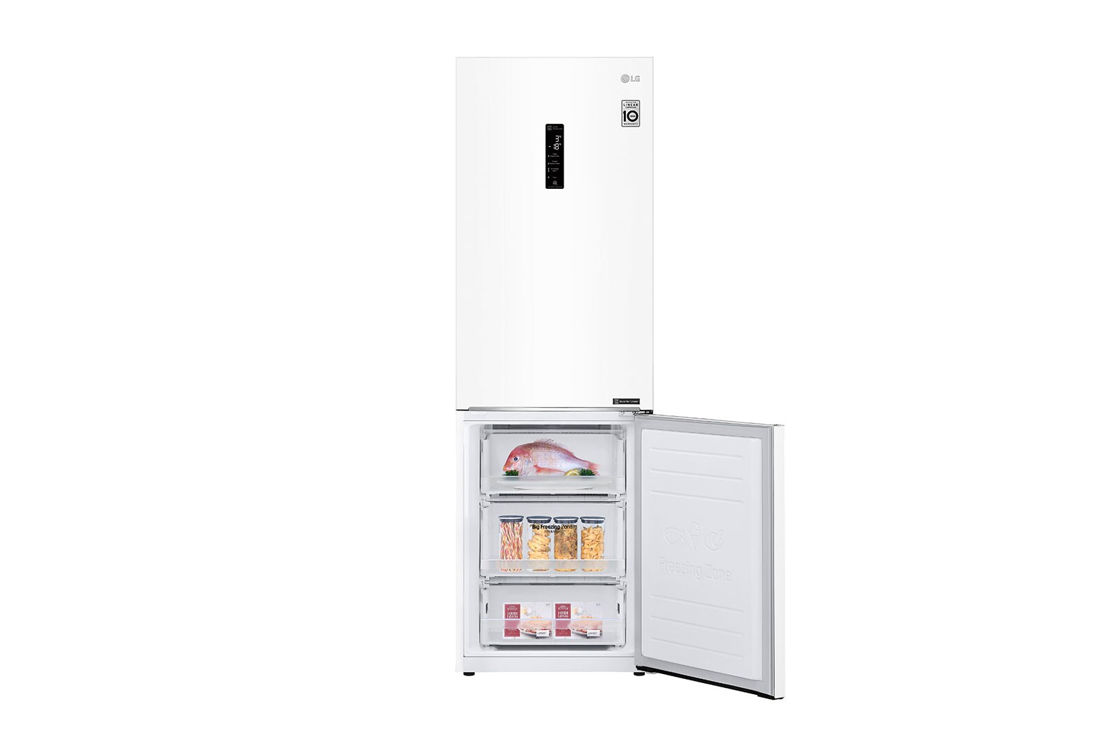 LG E | Hrubý objem 374 l | 254 kWh/rok | LG Lineární invertorový kompresor | LG Total No Frost | DoorCooling+™ | Vnější LED displej | ThinQ™ + WiFi, GBB61SWHZN