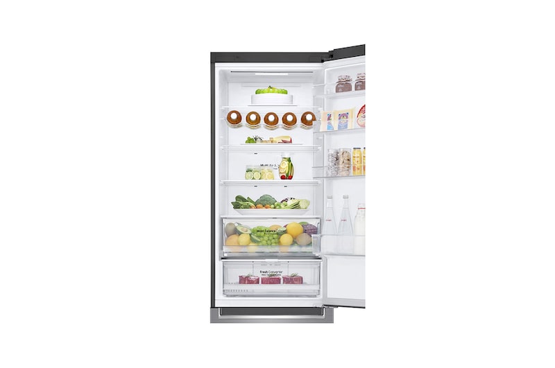 LG Kombinovaná chladnička LG | D | Hrubý objem 419 l | 215 kWh/rok | Lineární invertorový kompresor | Total No Frost | DoorCooling+™ | Vnější LED displej | ThinQ™ + WiFi , GBB62PZFFN