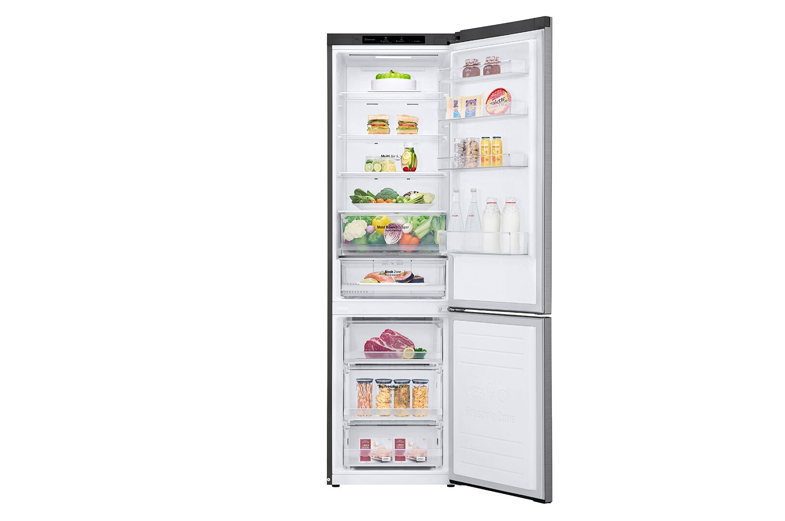 LG ﻿Kombinovaná chladnička | E | Hrubý objem 419 l | 257 kWh/rok | LG Smart invertorový kompresor | LG Total No Frost | DoorCooling+™ | Smart Diagnosis™, GBB62PZJMN