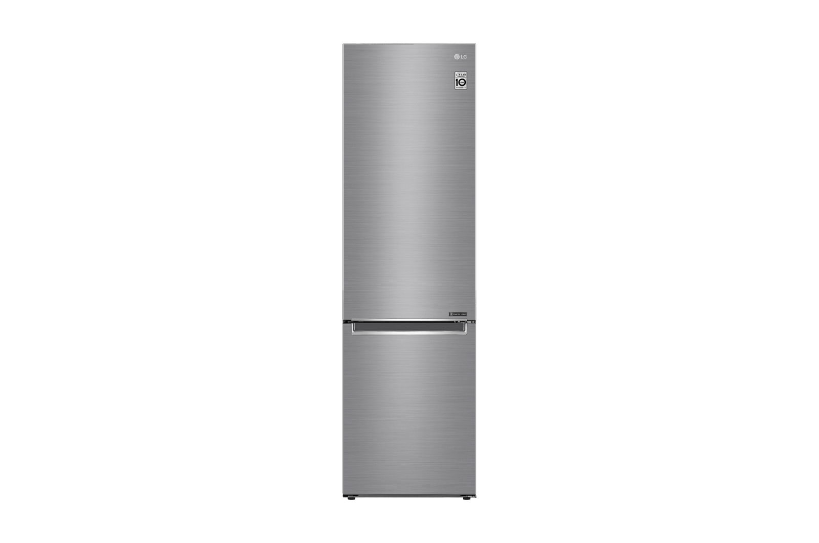 Čelní pohled na E | Hrubý objem 419 l | 268 kWh/rok | LG Lineární invertorový kompresor | LG Total No Frost | DoorCooling&#43;™ | Vnitřní LED displej | Smart Diagnosis™ GBB62PZJZN
