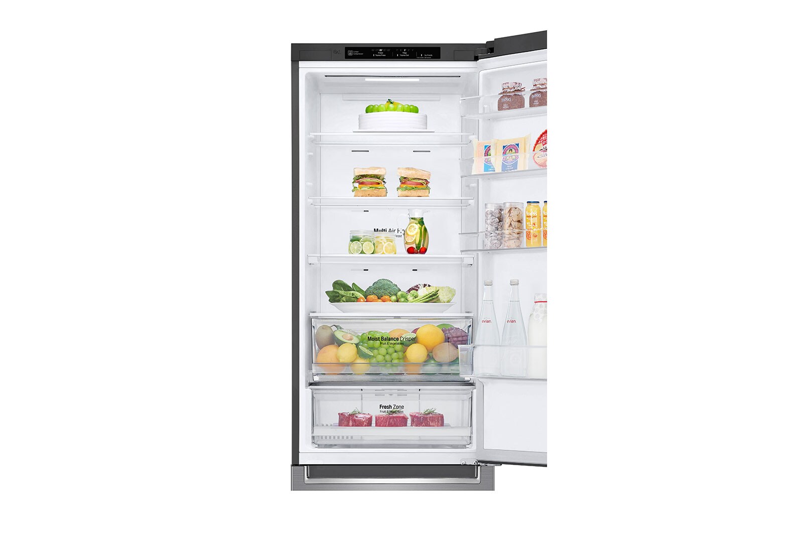LG E | Hrubý objem 419 l | 268 kWh/rok | LG Lineární invertorový kompresor | LG Total No Frost | DoorCooling+™ | Vnitřní LED displej | Smart Diagnosis™, GBB62PZJZN