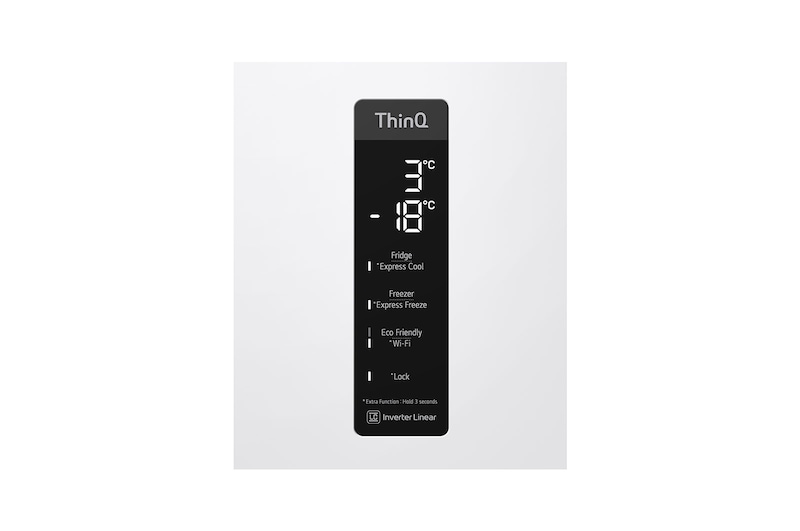 LG Kombinovaná chladnička LG | D | Hrubý objem 419 l | 215 kWh/rok | Lineární invertorový kompresor | Total No Frost™ | DoorCooling+™ | Vnější LED displej | ThinQ™ + WiFi, GBB62SWFFN