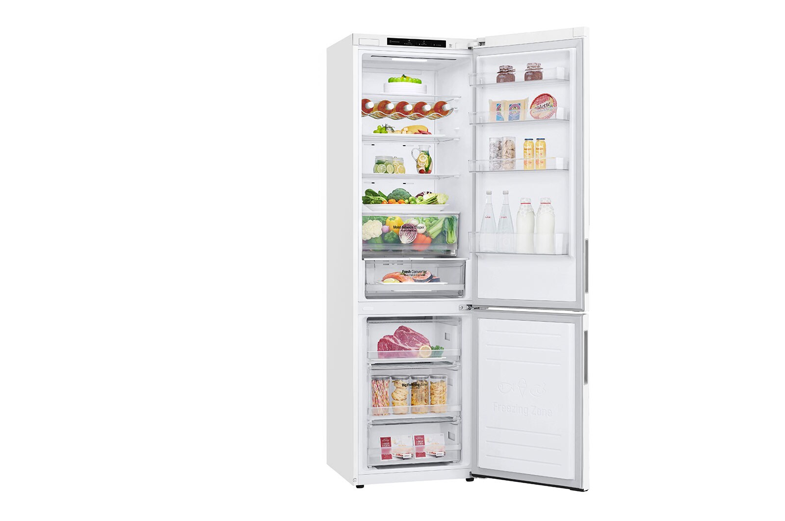 LG ﻿Kombinovaná chladnička | C | Hrubý objem 419 l | 172 kWh/rok | LG Lineární invertorový kompresor | LG Total No Frost | DoorCooling+™ | Vnitřní LED displej | Smart Diagnosis™, GBB62SWGCC