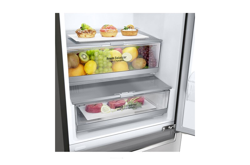 LG E | Hrubý objem 374 l | 273 kWh/rok | LG Lineární invertorový kompresor | LG Total No Frost | DoorCooling+™ | Vnější LED displej | ThinQ™ + WiFi, GBB71NSDZN