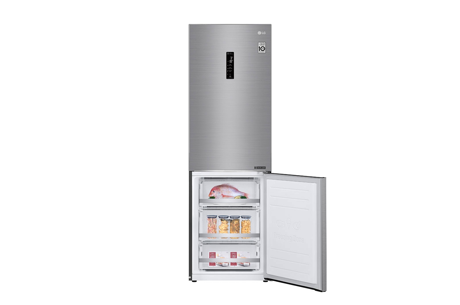 LG E | Hrubý objem 374 l | 273 kWh/rok | LG Lineární invertorový kompresor | LG Total No Frost | DoorCooling+™ | Vnější LED displej | ThinQ™ + WiFi, GBB71PZDZN
