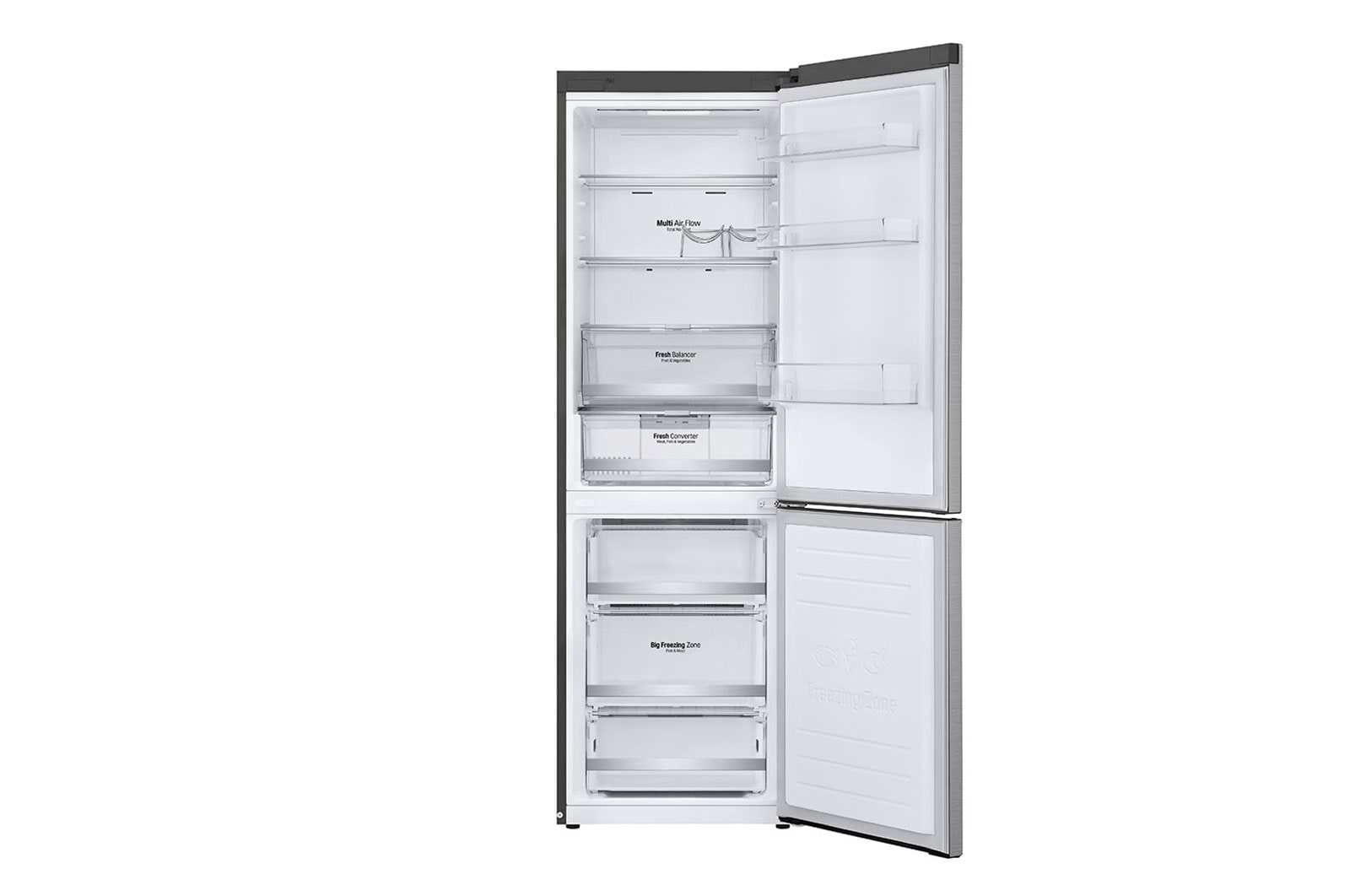 LG E | Hrubý objem 374 l | 273 kWh/rok | LG Lineární invertorový kompresor | LG Total No Frost | DoorCooling+™ | Vnější LED displej | ThinQ™ + WiFi, GBB71PZDZN