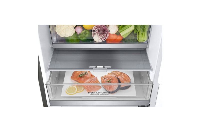 LG E | Hrubý objem 374 l | 273 kWh/rok | LG Lineární invertorový kompresor | LG Total No Frost | DoorCooling+™ | Vnější LED displej | ThinQ™ + WiFi, GBB71PZDZN