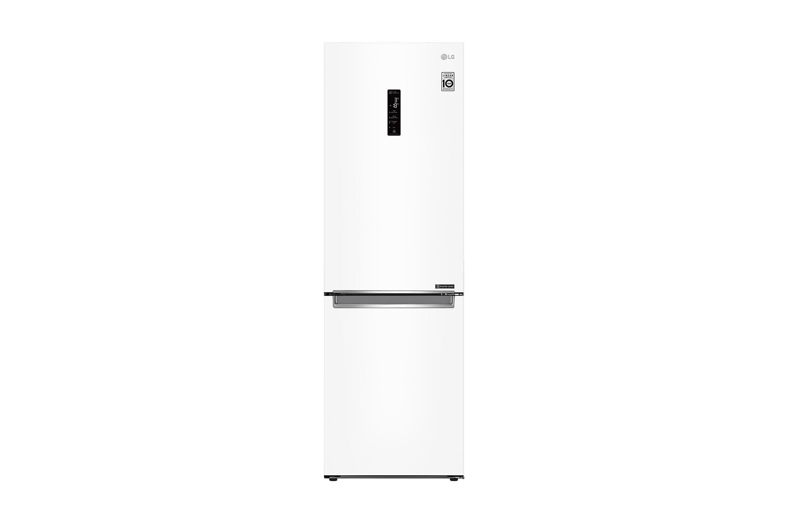 Čelní pohled na E | Hrubý objem 374 l | 273 kWh/rok | LG Lineární invertorový kompresor | LG Total No Frost | DoorCooling&#43;™ | Vnější LED displej | ThinQ™ &#43; WiFi GBB71SWDZN