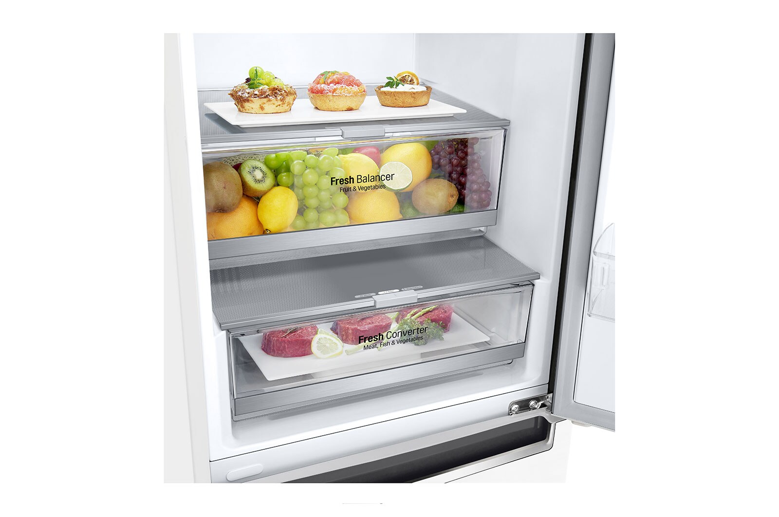 LG ﻿Kombinovaná chladnička | D | Hrubý objem 374 l | 214 kWh/rok | LG Lineární invertorový kompresor | LG Total No Frost | DoorCooling+™ | Vnitřní LED displej | Smart Diagnosis™, GBB71SWEFN