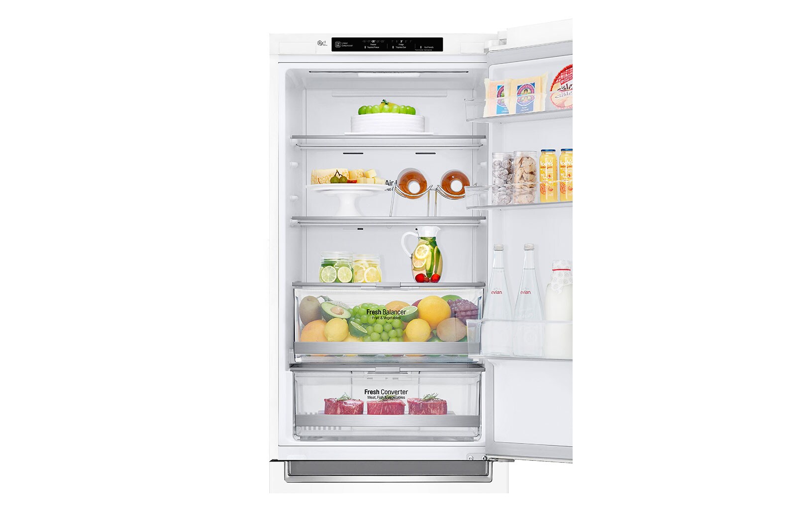 LG ﻿Kombinovaná chladnička | D | Hrubý objem 374 l | 214 kWh/rok | LG Lineární invertorový kompresor | LG Total No Frost | DoorCooling+™ | Vnitřní LED displej | Smart Diagnosis™, GBB71SWEFN