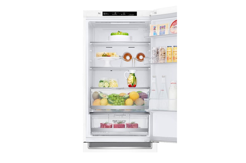 LG ﻿Kombinovaná chladnička | D | Hrubý objem 374 l | 214 kWh/rok | LG Lineární invertorový kompresor | LG Total No Frost | DoorCooling+™ | Vnitřní LED displej | Smart Diagnosis™, GBB71SWEFN