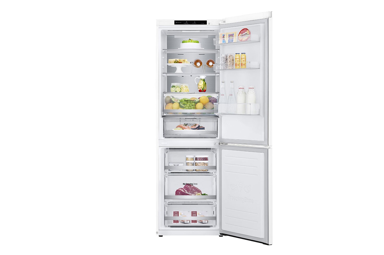 LG Kombinovaná chladnička LG | C (v rozsahu A až G) | Hrubý objem 374 l | 171 kWh/rok | Lineární kompresor | Total no frost™ | Door cooling+™ | Fresh Balancer, GBB71SWVCN