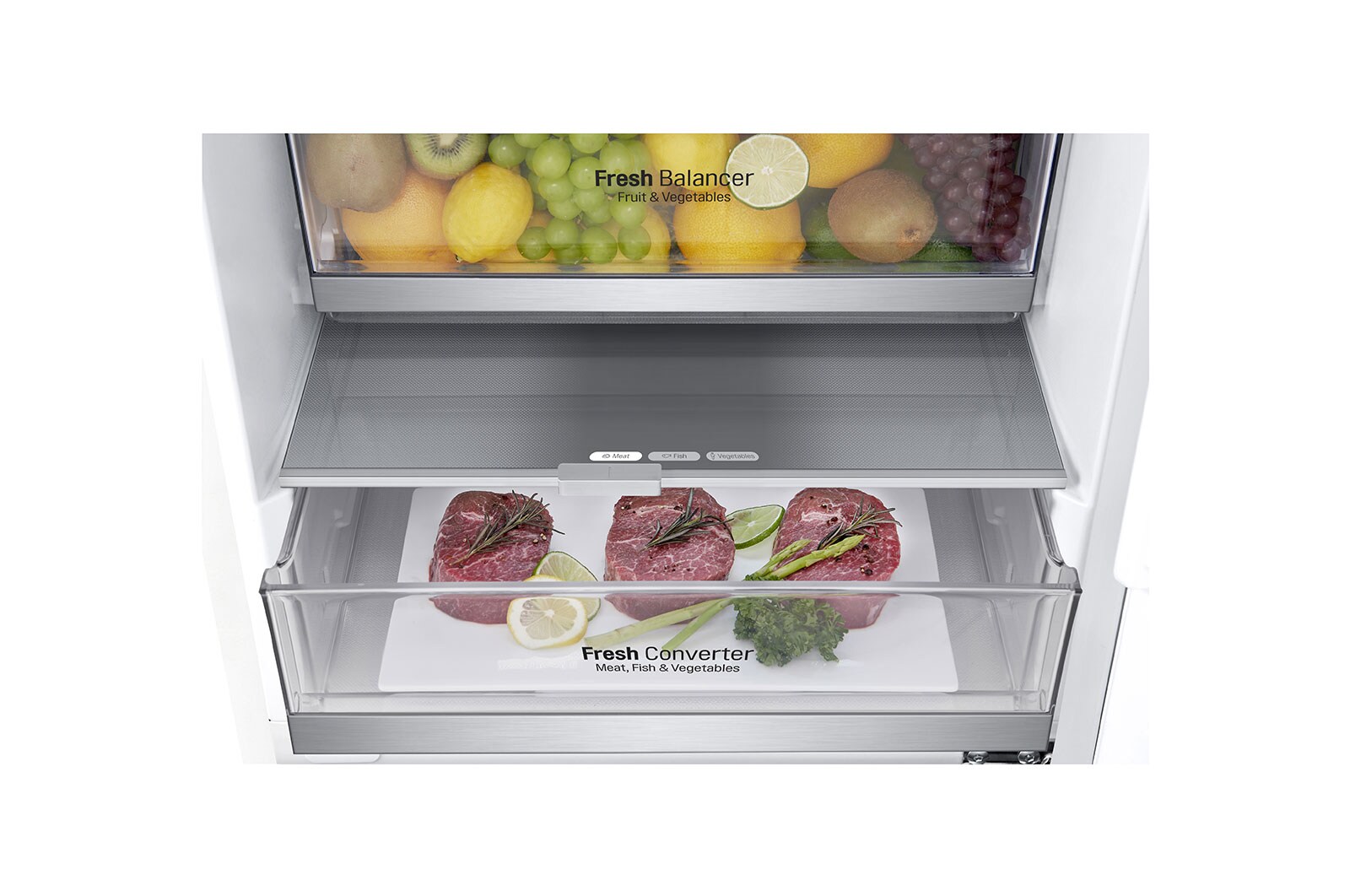 LG Kombinovaná chladnička LG | C (v rozsahu A až G) | Hrubý objem 374 l | 171 kWh/rok | Lineární kompresor | Total no frost™ | Door cooling+™ | Fresh Balancer, GBB71SWVCN