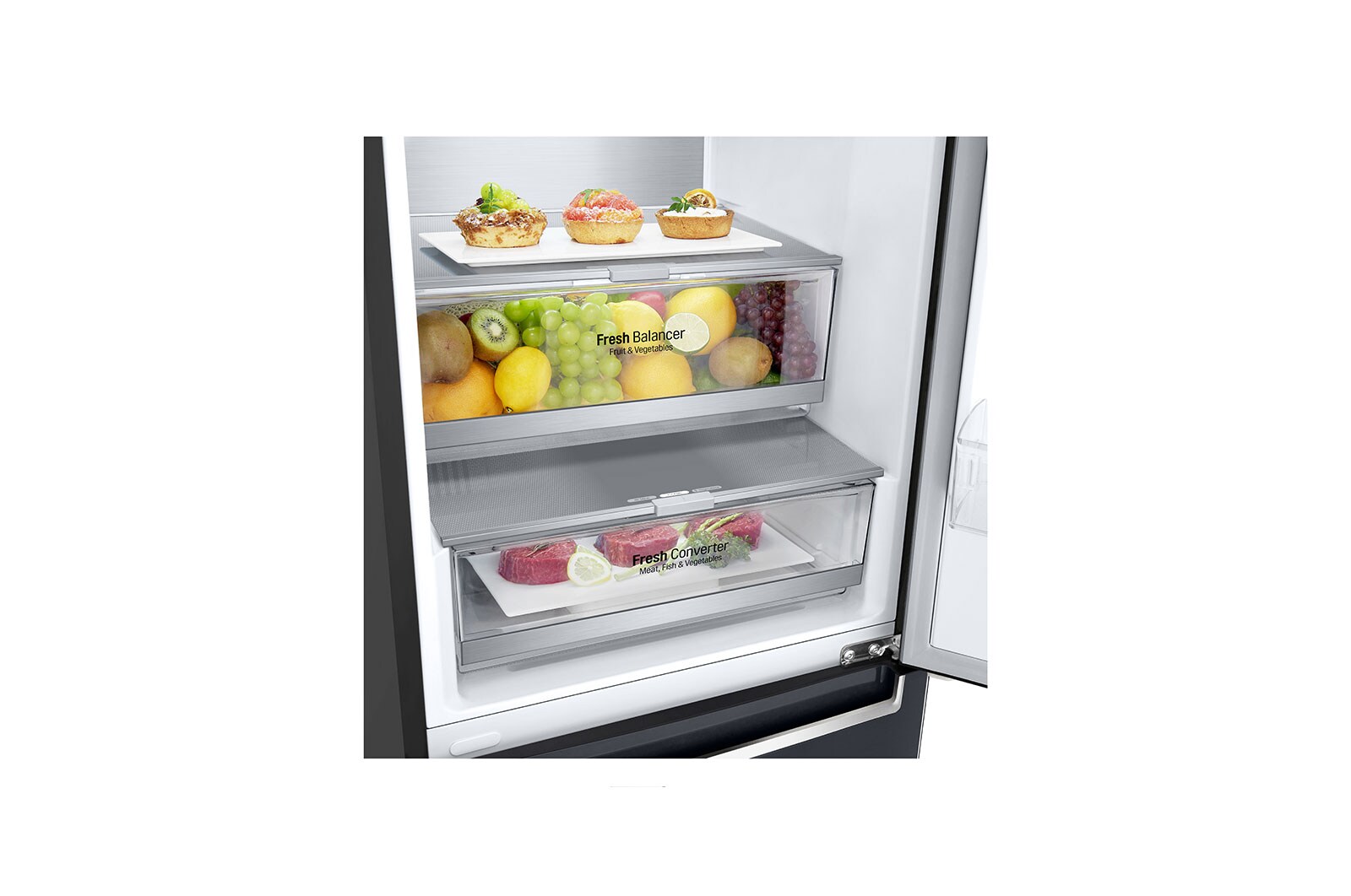LG ﻿Kombinovaná chladnička | D | Hrubý objem 419 l |215 kWh/rok | LG Lineární invertorový kompresor | Multi-Air Flow™ | WiFi + Smart Diagnosis™ | DoorCooling+™, GBB72MCUFN