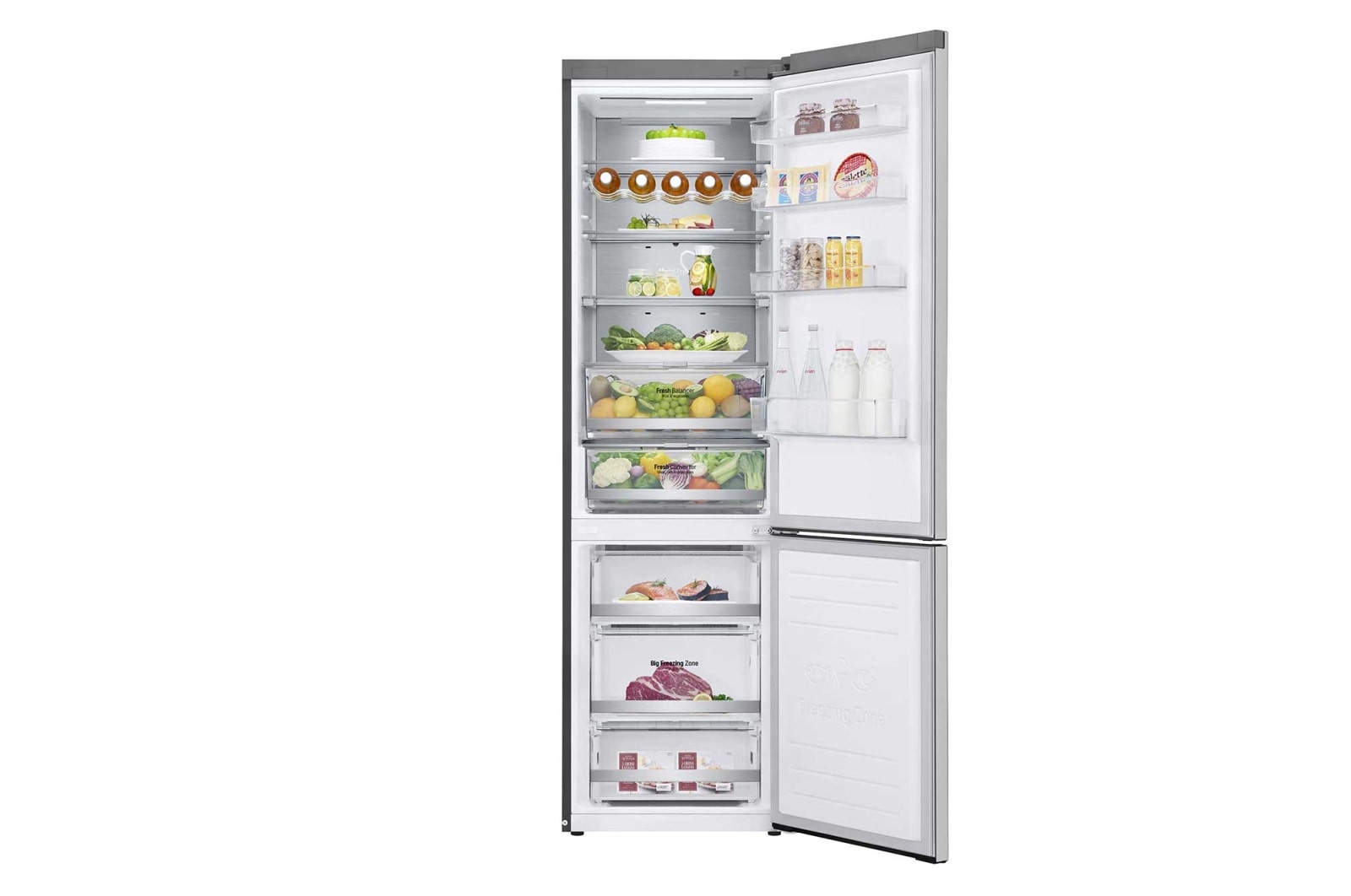 LG ﻿Kombinovaná chladnička | C (v rozsahu A až G) | Hrubý objem 419 l | 172 kWh/rok | LG Lineární kompresor | Multi Air Flow | LG ThinQ + WiFi | Door cooling  | Metal Fresh, GBB72NSUCN