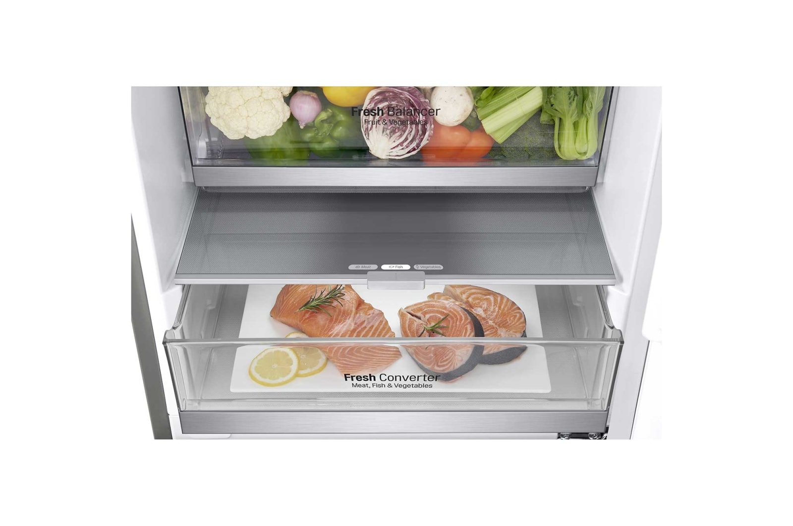 LG ﻿Kombinovaná chladnička | C (v rozsahu A až G) | Hrubý objem 419 l | 172 kWh/rok | LG Lineární kompresor | Multi Air Flow | LG ThinQ + WiFi | Door cooling  | Metal Fresh, GBB72NSUCN