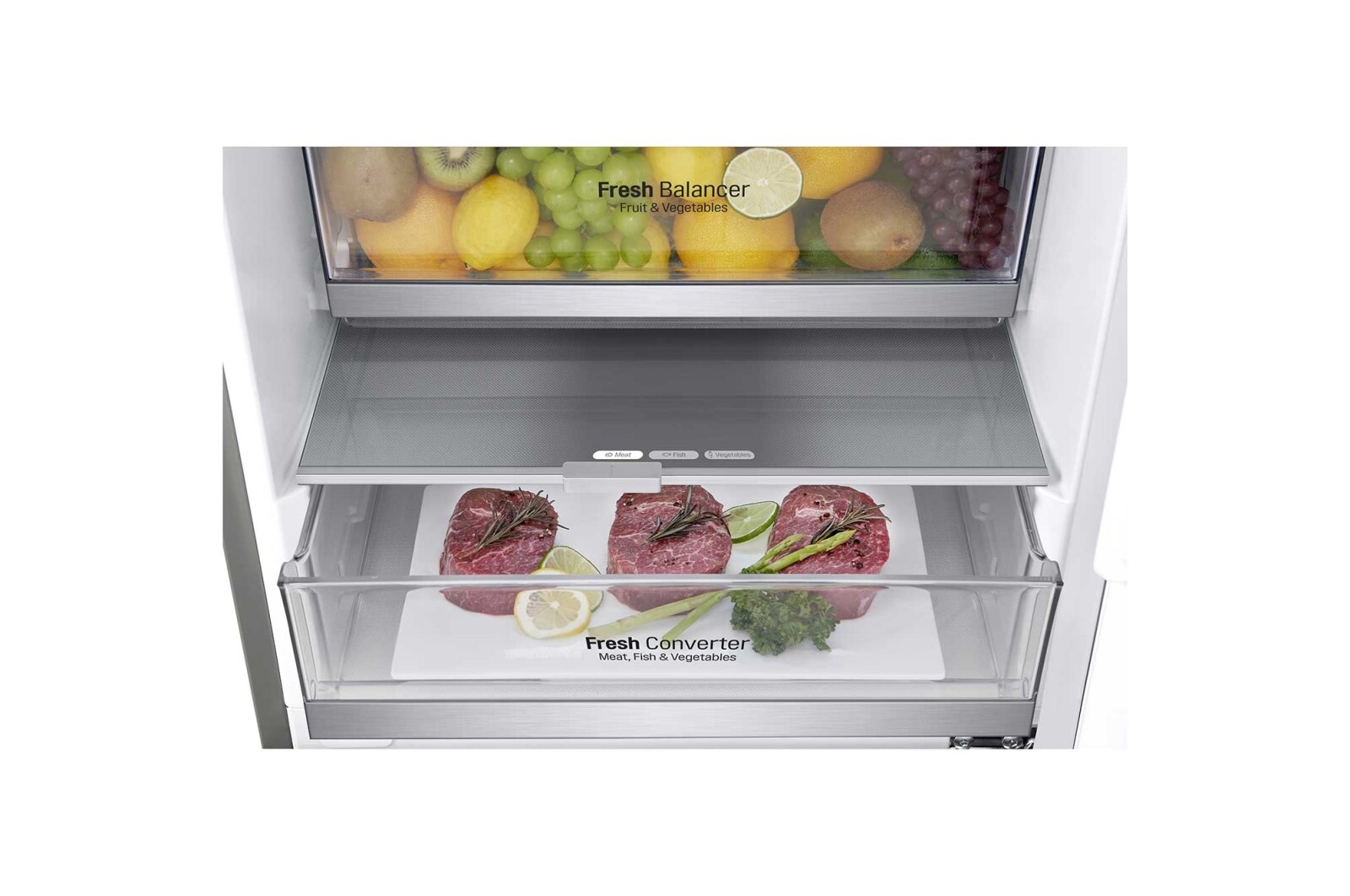 LG ﻿Kombinovaná chladnička | C (v rozsahu A až G) | Hrubý objem 419 l | 172 kWh/rok | LG Lineární kompresor | Multi Air Flow | Smart Diagnosis™ | Door cooling | Metal Fresh, GBB72NSVCN