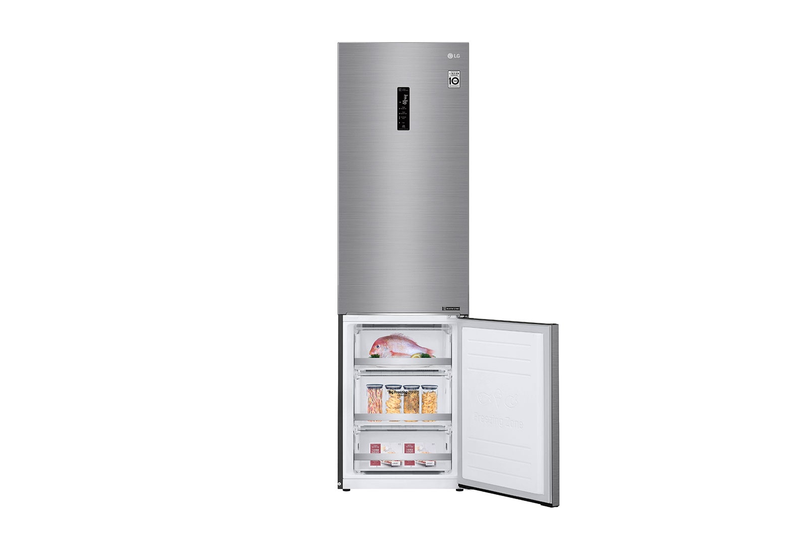 LG E | Hrubý objem 419 l | 288 kWh/rok | LG Lineární invertorový kompresor | LG Total No Frost | DoorCooling+™ | Vnější LED displej | ThinQ™ + WiFi, GBB72PZDZN