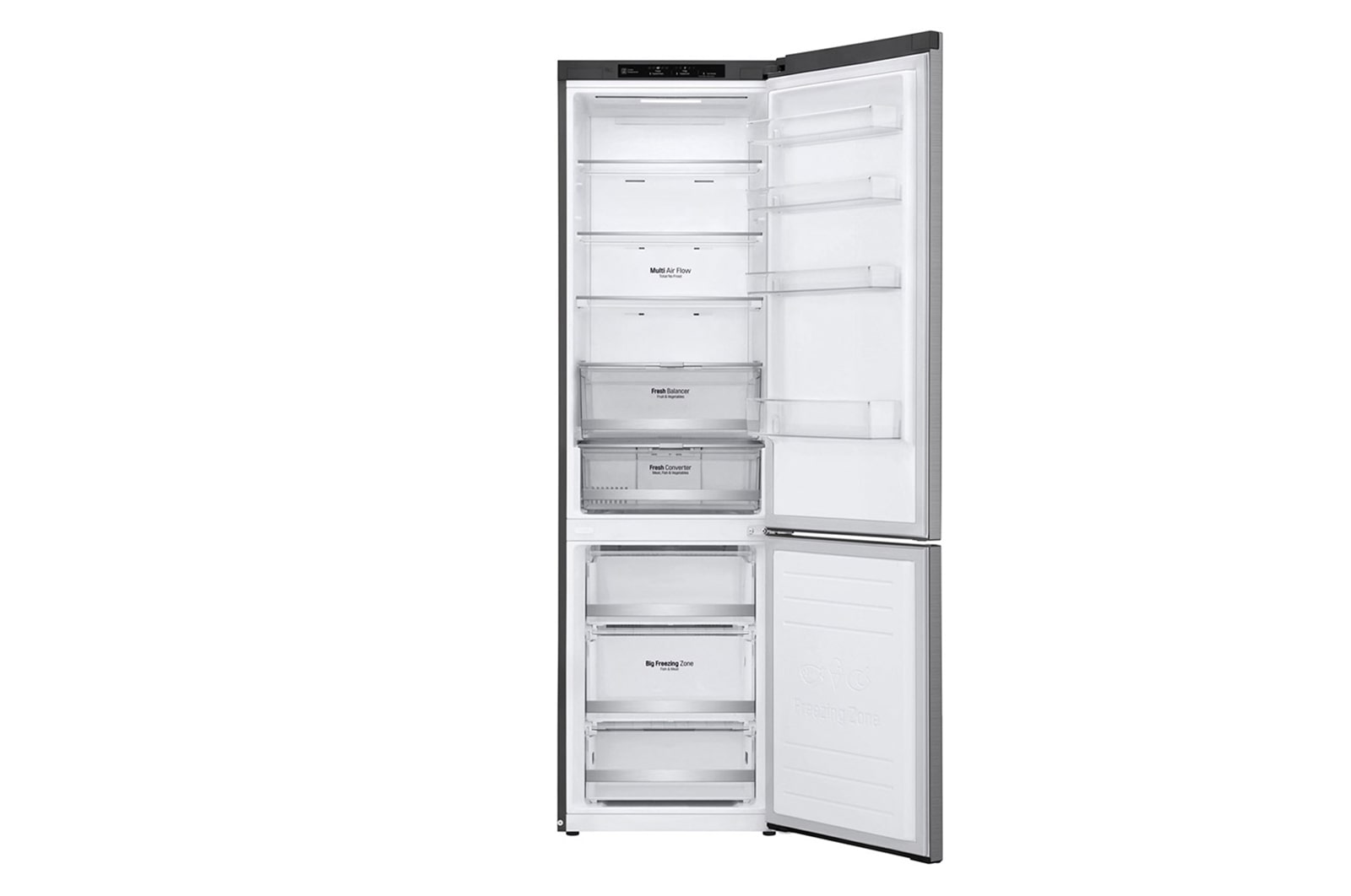 LG Kombinovaná chladnička | D | Hrubý objem 419 l | 215 kWh/rok | LG Lineární invertorový kompresor | LG Total No Frost | DoorCooling+™ | Vnitřní LED displej | Smart Diagnosis™ ﻿, GBB72PZEFN