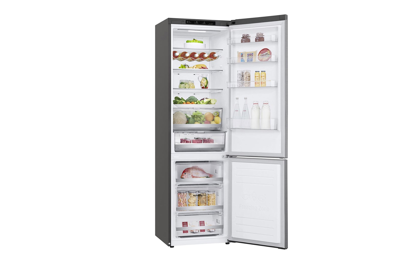 LG Kombinovaná chladnička | D | Hrubý objem 419 l | 215 kWh/rok | LG Lineární invertorový kompresor | LG Total No Frost | DoorCooling+™ | Vnitřní LED displej | Smart Diagnosis™ ﻿, GBB72PZEFN