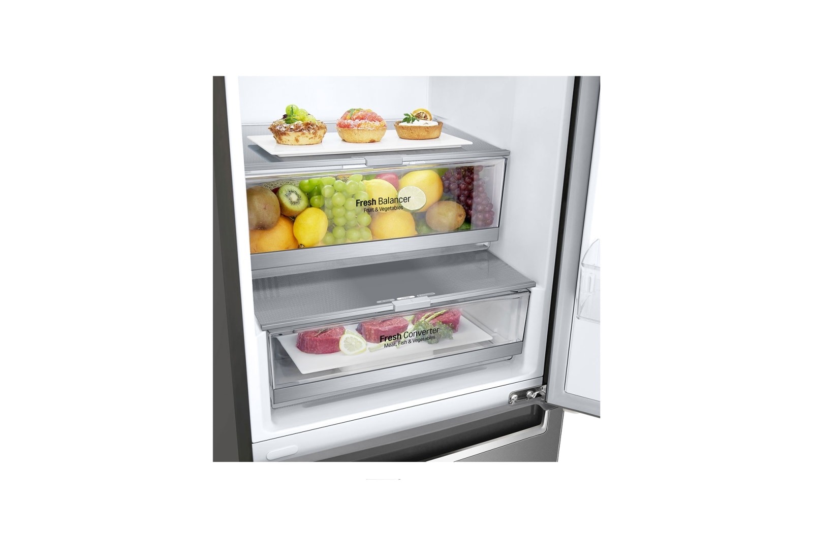 LG Kombinovaná chladnička | D | Hrubý objem 419 l | 215 kWh/rok | LG Lineární invertorový kompresor | LG Total No Frost | DoorCooling+™ | Vnitřní LED displej | Smart Diagnosis™, GBB72SAEFN