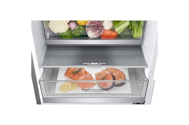 LG ﻿Kombinovaná chladnička | C (v rozsahu A až G) | Hrubý objem 419 l | 172 kWh/rok | LG Lineární kompresor | Multi Air Flow | LG ThinQ + WiFi | Door cooling | Metal Fresh, GBB72SAUCN