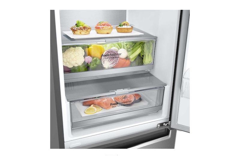 LG ﻿Kombinovaná chladnička | C (v rozsahu A až G) | Hrubý objem 419 l | 172 kWh/rok | LG Lineární kompresor | Multi Air Flow | LG ThinQ + WiFi | Door cooling | Metal Fresh, GBB72SAUCN