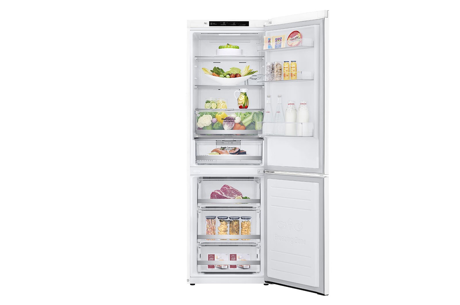 LG ﻿Kombinovaná chladnička | D (v rozsahu A až G) | Hrubý objem 419 l | 215 kWh/rok | LG Lineární invertorový kompresor | LG Total No Frost | Multi Air Flow | Fresh Balancer | Fresh Converter | Smart Diagnosis™ | Door cooling™, GBB72SWEFN