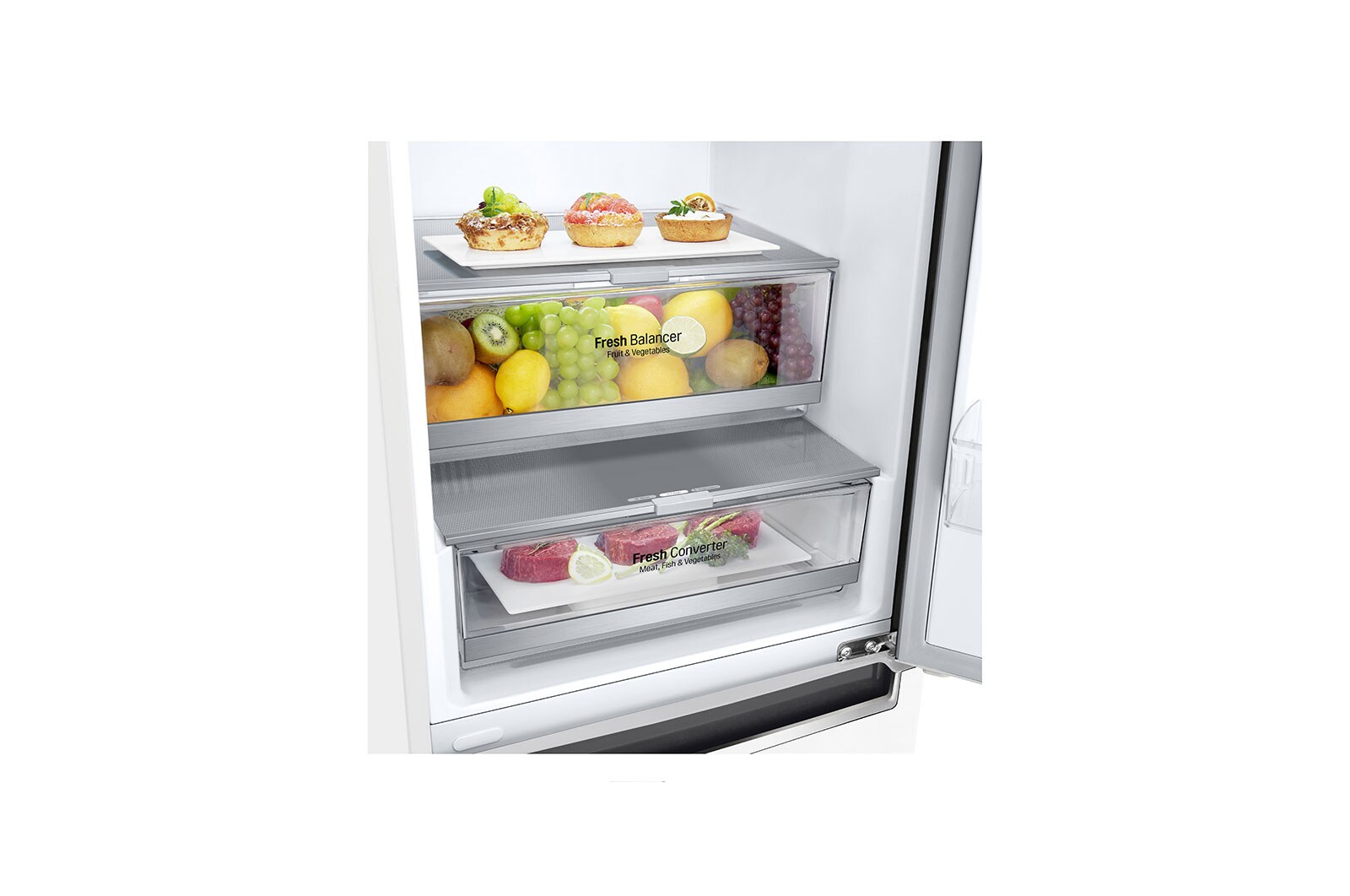 LG ﻿Kombinovaná chladnička | D (v rozsahu A až G) | Hrubý objem 419 l | 215 kWh/rok | LG Lineární invertorový kompresor | LG Total No Frost | Multi Air Flow | Fresh Balancer | Fresh Converter | Smart Diagnosis™ | Door cooling™, GBB72SWEFN