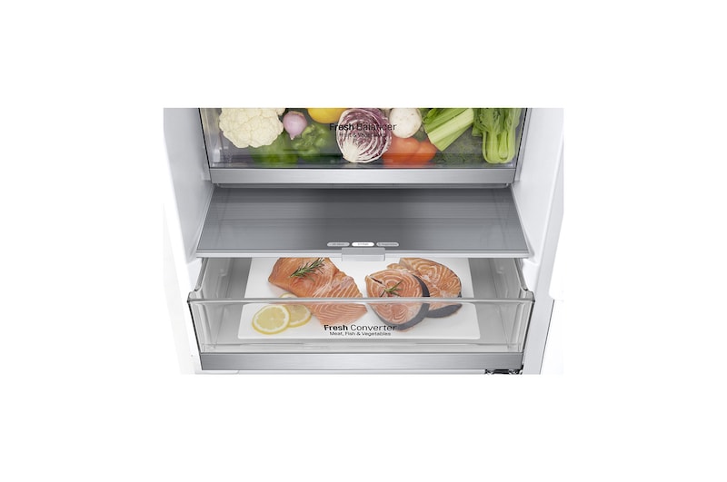 LG ﻿Kombinovaná chladnička | D (v rozsahu A až G) | Hrubý objem 419 l | 215 kWh/rok | LG Lineární invertorový kompresor | LG Total No Frost | Multi Air Flow | Fresh Balancer | Fresh Converter | Smart Diagnosis™ | Door cooling™, GBB72SWEFN