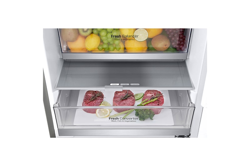 LG Kombinovaná chladnička | D | Hrubý objem 419 l | 200 kWh/rok | LG Lineární invertorový kompresor | LG Total No Frost | DoorCooling+™ | Vnější LCD displej | ThinQ™ + WiFi ﻿, GBB92STAXP