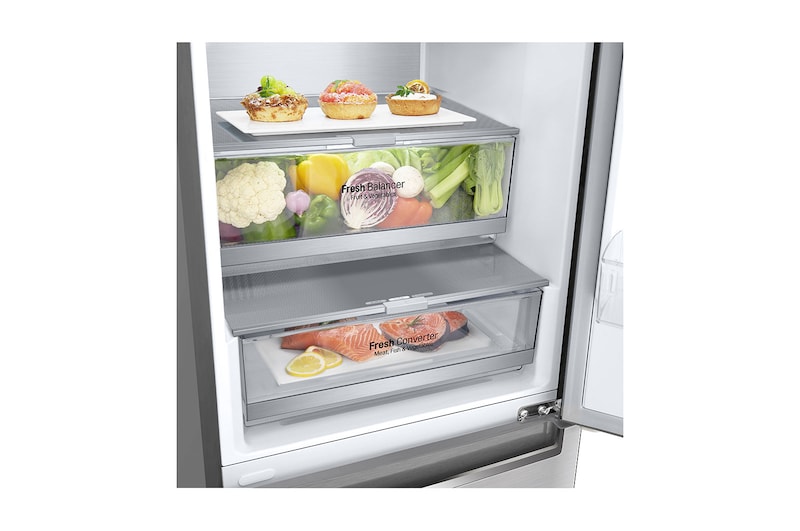 LG ﻿Kombinovaná chladnička | A | Hrubý objem 419 l | 110 kWh/rok | LG Lineární invertorový kompresor | LG Total No Frost | DoorCooling+™ | Vnitřní LED displej | Smart Diagnosis™, GBB92STBAP