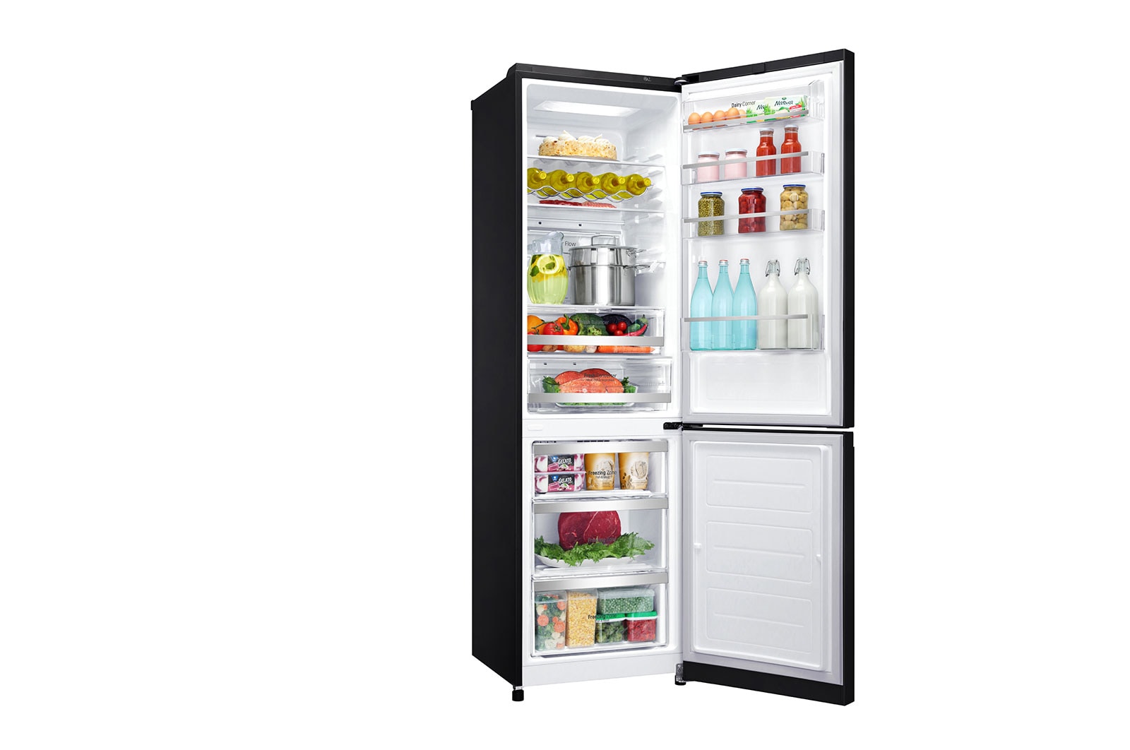 LG Kombinovaná chladnička LG | E | Hrubý objem 394 l |270 kWh/rok | Lineární invertorový kompresor | Multi-Air Flow | ThinQ™ + WiFi, GBB940BMQZT