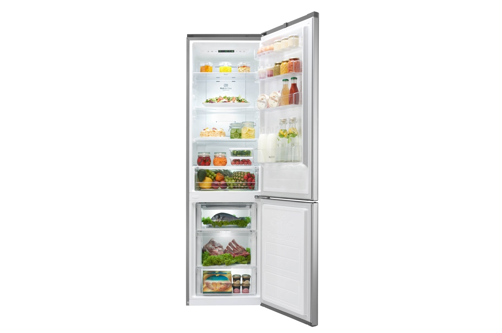 LG Hrubý objem 375 l | 178 kWh/rok | LG Lineární invertorový kompresor | LG Total No Frost | Multi-Air Flow™ | NatureFRESH | Vnitřní LED displej | Smart Diagnosis™, GBP20DSCFS