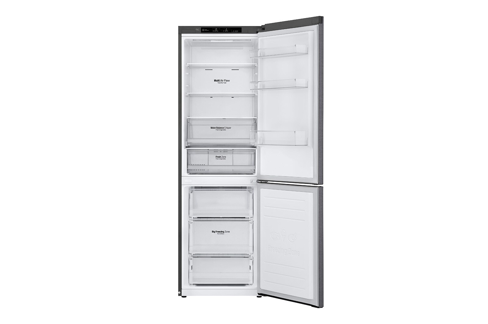 LG Kombinovaná chladnička | D | Hrubý objem 373 l | 214 kWh/rok | LG Lineární invertorový kompresor | LG Total No Frost | DoorCooling+™ | Vnitřní LED displej | Smart Diagnosis™ ﻿, GBP61DSPFN