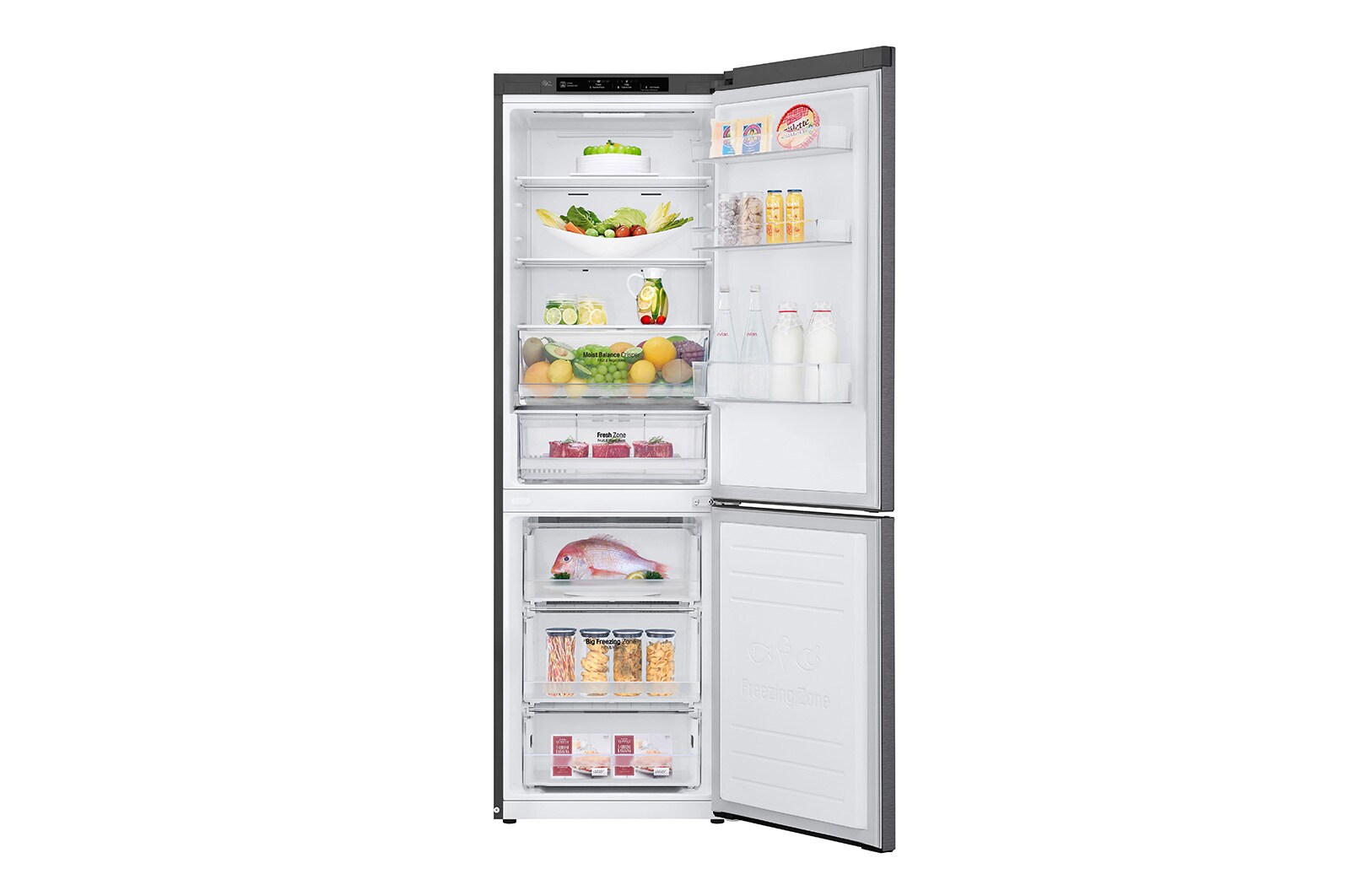 LG Kombinovaná chladnička | D | Hrubý objem 373 l | 214 kWh/rok | LG Lineární invertorový kompresor | LG Total No Frost | DoorCooling+™ | Vnitřní LED displej | Smart Diagnosis™ ﻿, GBP61DSPFN