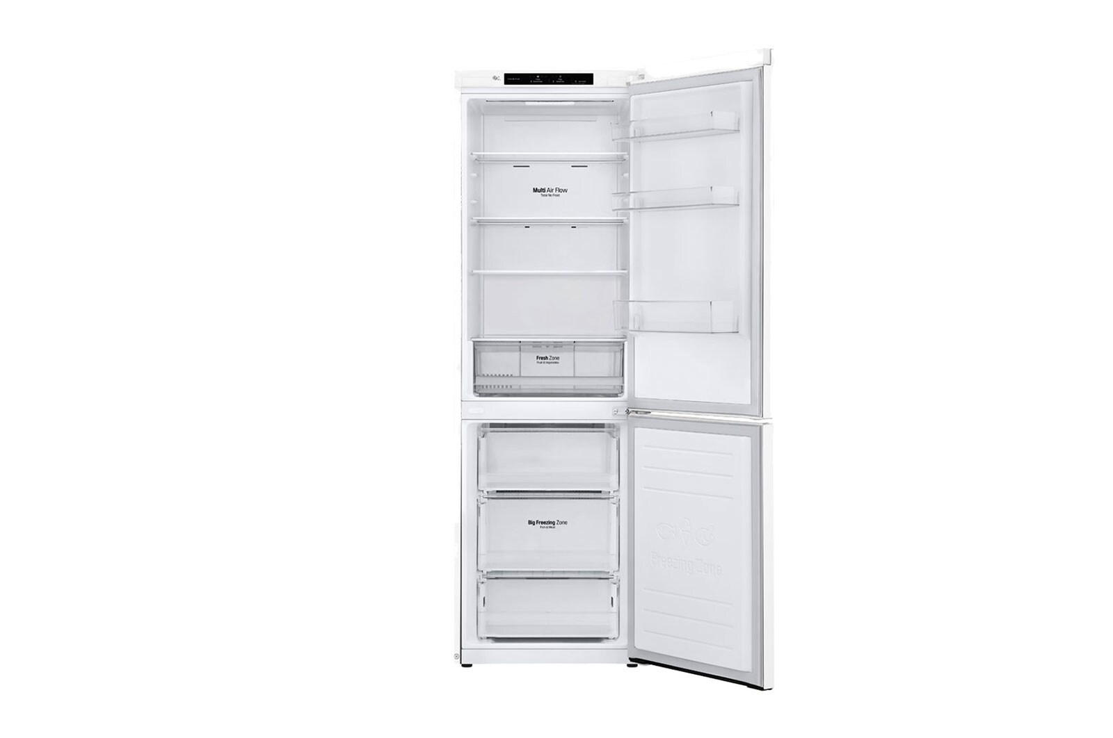 LG ﻿Kombinovaná chladnička | D | Hrubý objem 373 l | 214 kWh/rok | LG Lineární invertorový kompresor | Multi Air Flow™ | Smart Diagnosis™ | Door cooling™, GBP61SWPFN