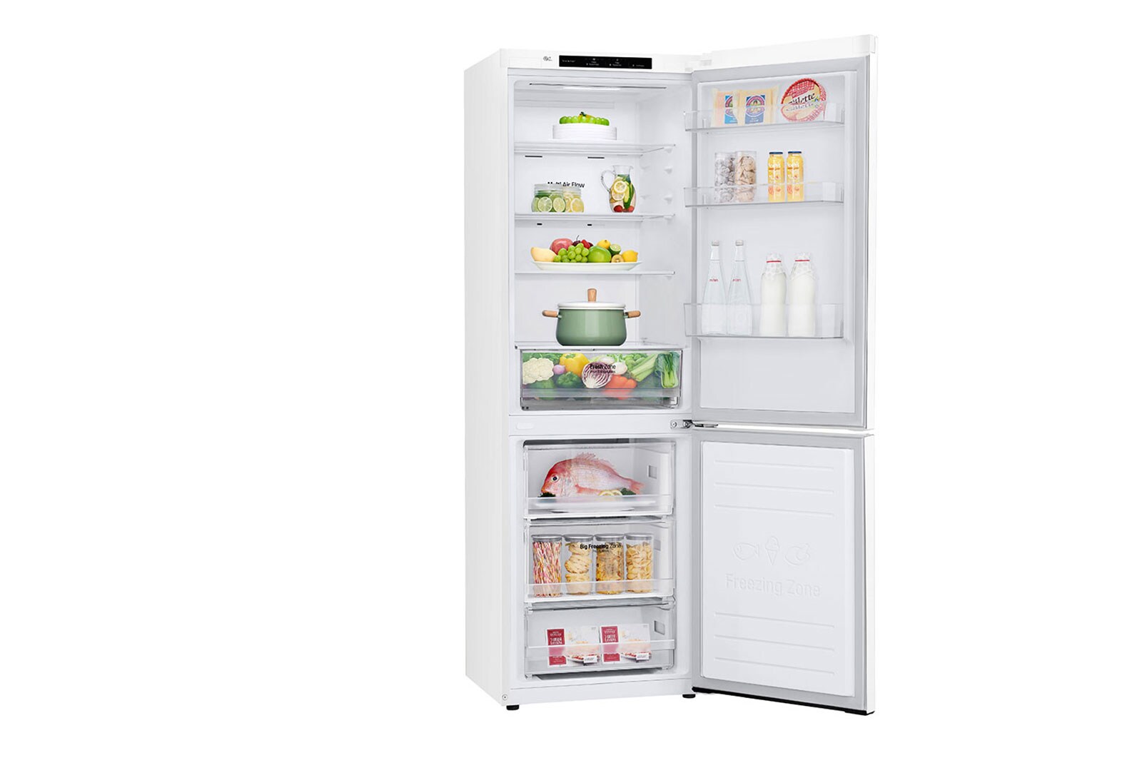 LG ﻿Kombinovaná chladnička | D | Hrubý objem 373 l | 214 kWh/rok | LG Lineární invertorový kompresor | Multi Air Flow™ | Smart Diagnosis™ | Door cooling™, GBP61SWPFN