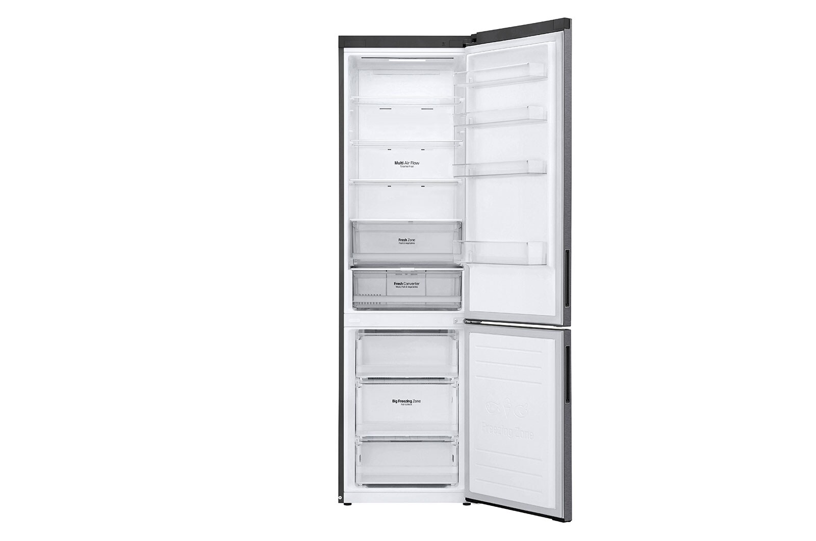 LG ﻿Kombinovaná chladnička | C (v rozsahu A až G) | Hrubý objem 419 l | 172 kWh/rok | LG Lineární kompresor | Multi Air Flow | Smart Diagnosis™ | Door cooling, GBP62DSXCC