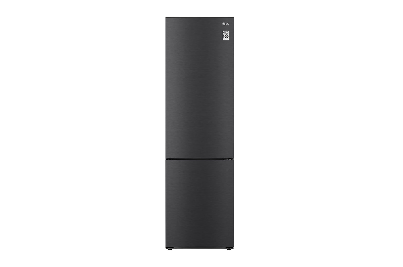 Čelní pohled na Kombinovaná chladnička LG | A | 384 l | Lineární kompresor | DoorCooling+™|Černá/šedá GBP62MCNAC