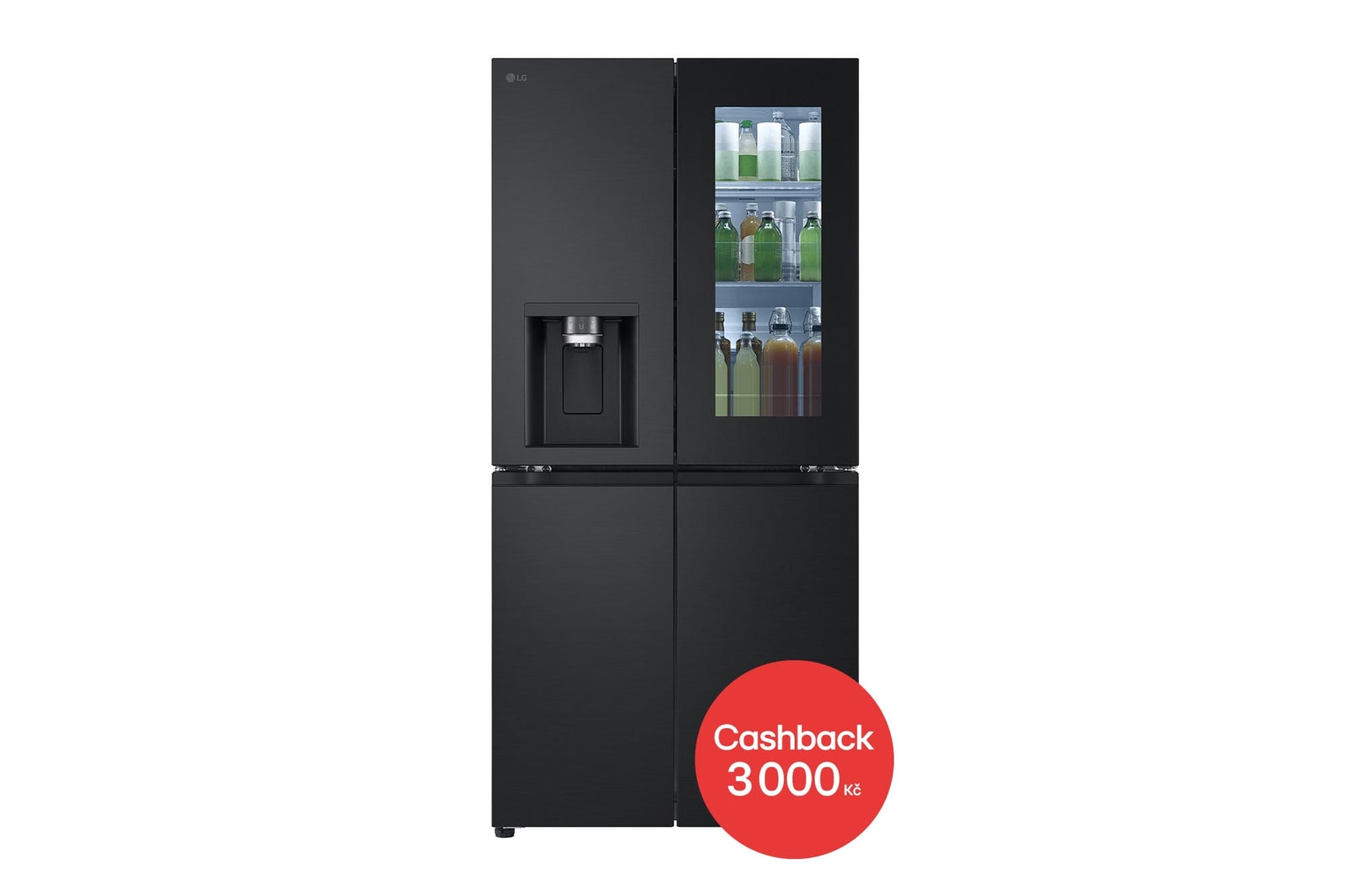 Čelní pohled na Chladnička multi door LG | E | 508 l | InstaView™ |ThinQ™| Černá/šedá GMG860EPBE