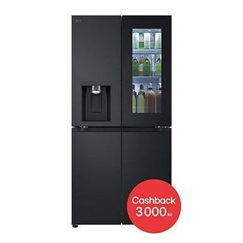 Čelní pohled na Chladnička multi door LG | E | 508 l | InstaView™ |ThinQ™| Černá/šedá GMG860EPBE