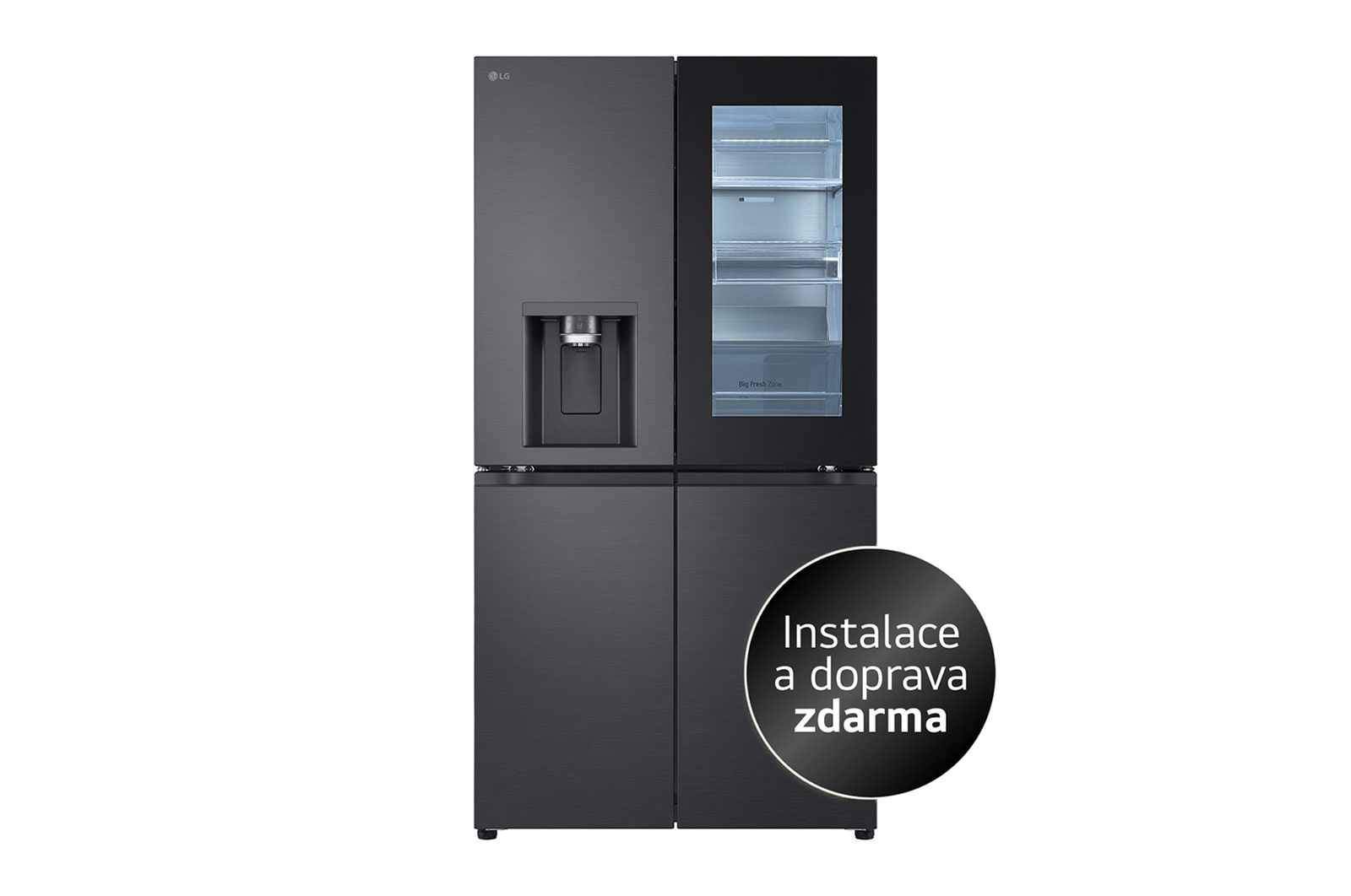 LG Americká chladnička LG | E | 638 l | Lineární kompresor | InstaView™, pohled zepředu na obsah chladničky s aktivním prosvícením, GMG960EVEE