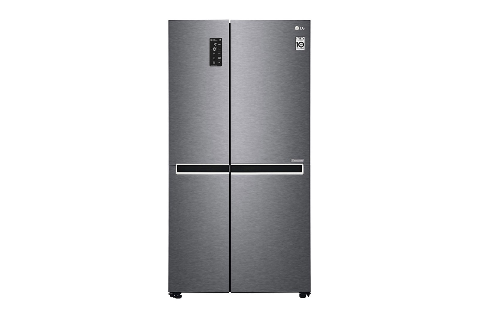 Čelní pohled na Americká chladnička LG| F | Hrubý objem 687 l | 435 kWh/rok | Lineární invertorový kompresor | Total No Frost™ | Multi-Air Flow™ | Vnější LED displej GSB470BASZ