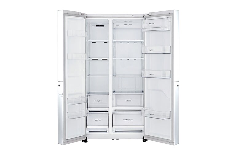 LG F (v rozsahu A až G) | Hrubý objem 687 l | 438 kWh/rok | LG Lineární invertorový kompresor | LG Total No Frost | Multi-Air Flow™ |Vnější LED displej, GSB760SWXV