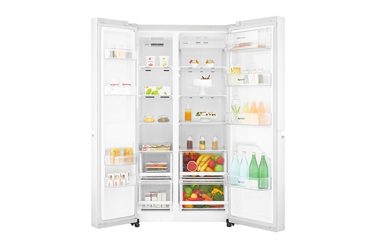 LG F (v rozsahu A až G) | Hrubý objem 687 l | 438 kWh/rok | LG Lineární invertorový kompresor | LG Total No Frost | Multi-Air Flow™ |Vnější LED displej, GSB760SWXV